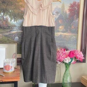 BCBGMaxAzria Cream Sheath Midi Dress Cowl Neck